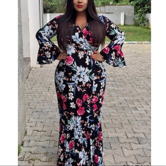 New Fluted Sleeve Self Tie Maxi Dress - Picture 4 of 6